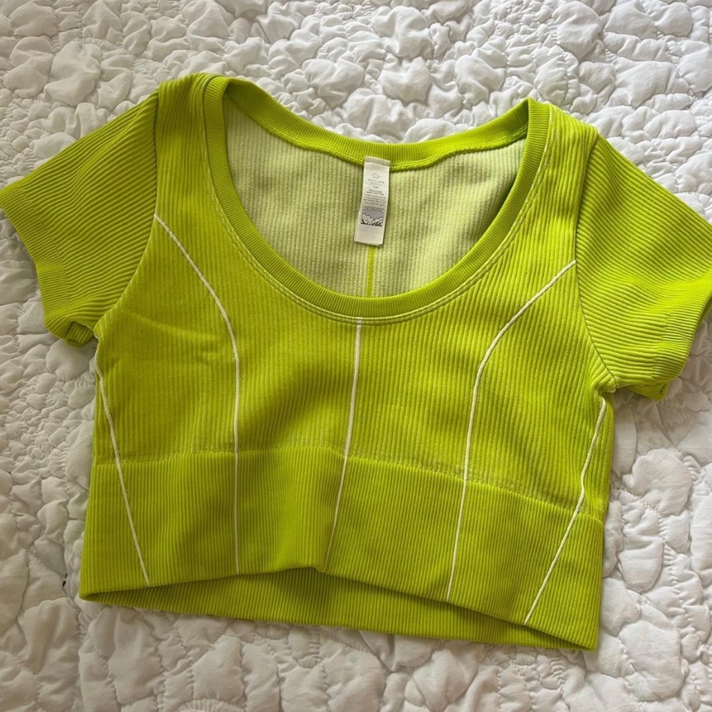 Aerie Green Fitted Crop Top Short Sleeve